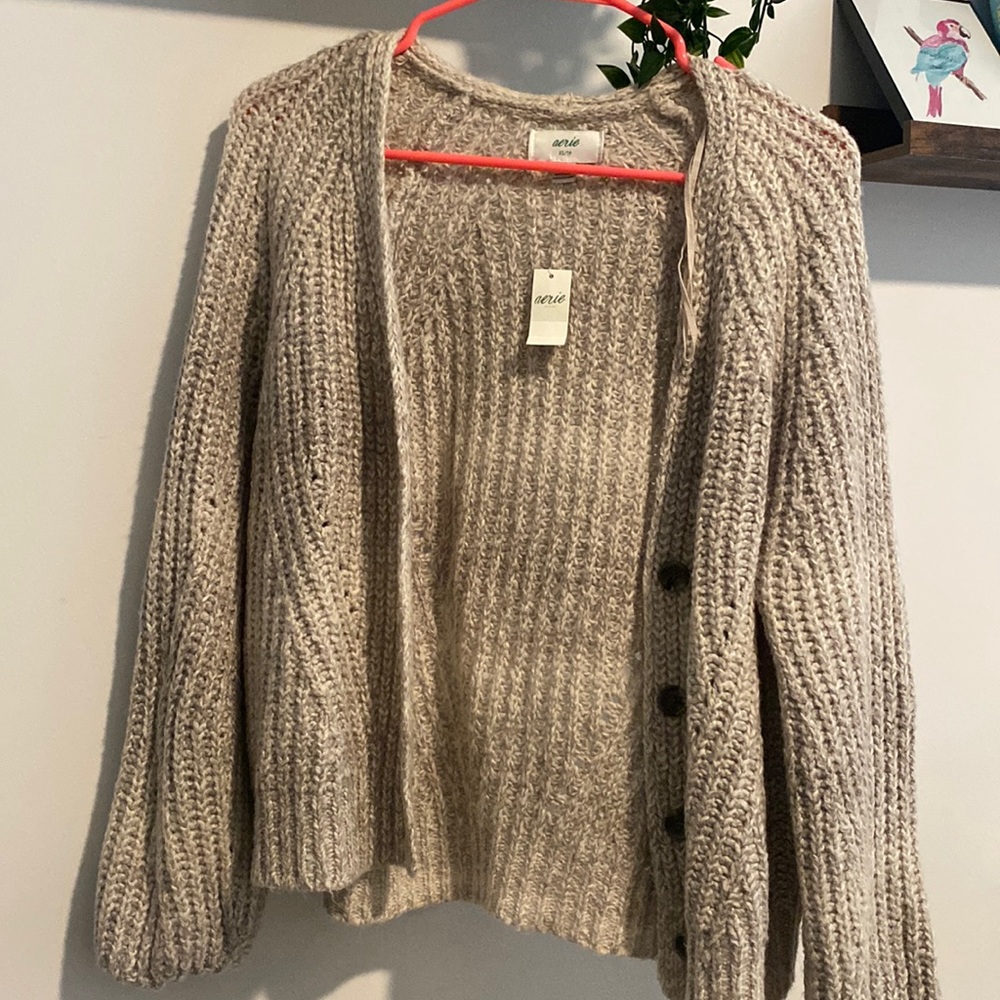 Brand New Aerie Grey Oversized Cropped Cardigan